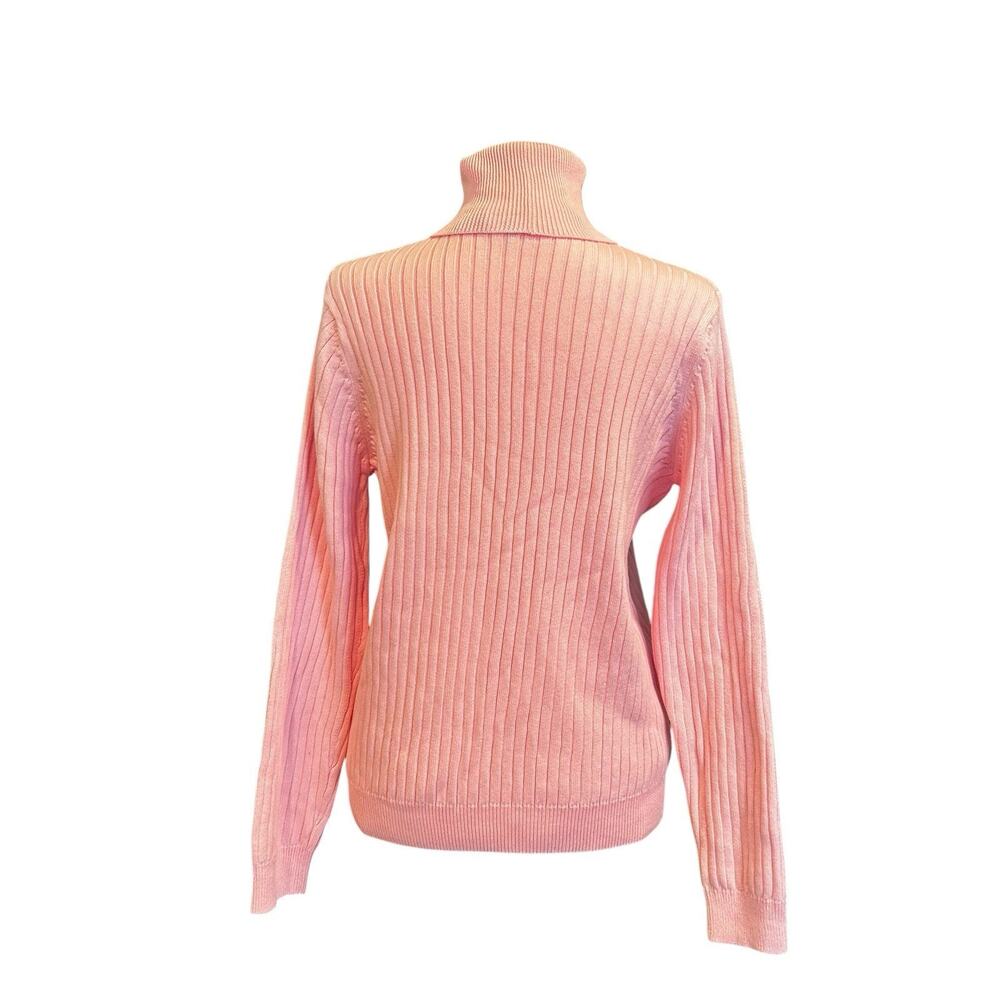 Vintage 80s Pink Ribbed Turtleneck Sweater Sz M - Picture 3 of 16